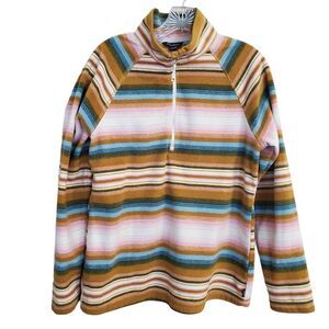 Eddie Bauer Women Medium Fleece Pullover 1/4 Zip Aztec Tribal striped Sweatshirt